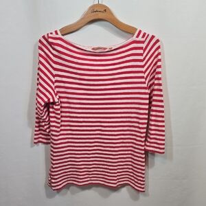 TOMMY BAHAMA RELAX Red and White Striped 3/4 Boatneck Cotton Tee Large
